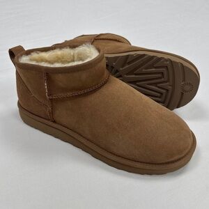 Ugg Classic Ultra Mini Size 11 Brown Ankle Boot Fur Line Slip On Comfort 1116109